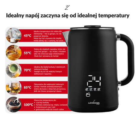 Czajnik elektryczny satynowy Aqua Black 20 (1,7L, 1500W) Lehmann